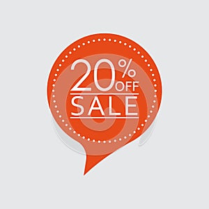 Sale sticker. 20 percent price off discount label or tag. Promo badge for advertising design. Vector illustration.